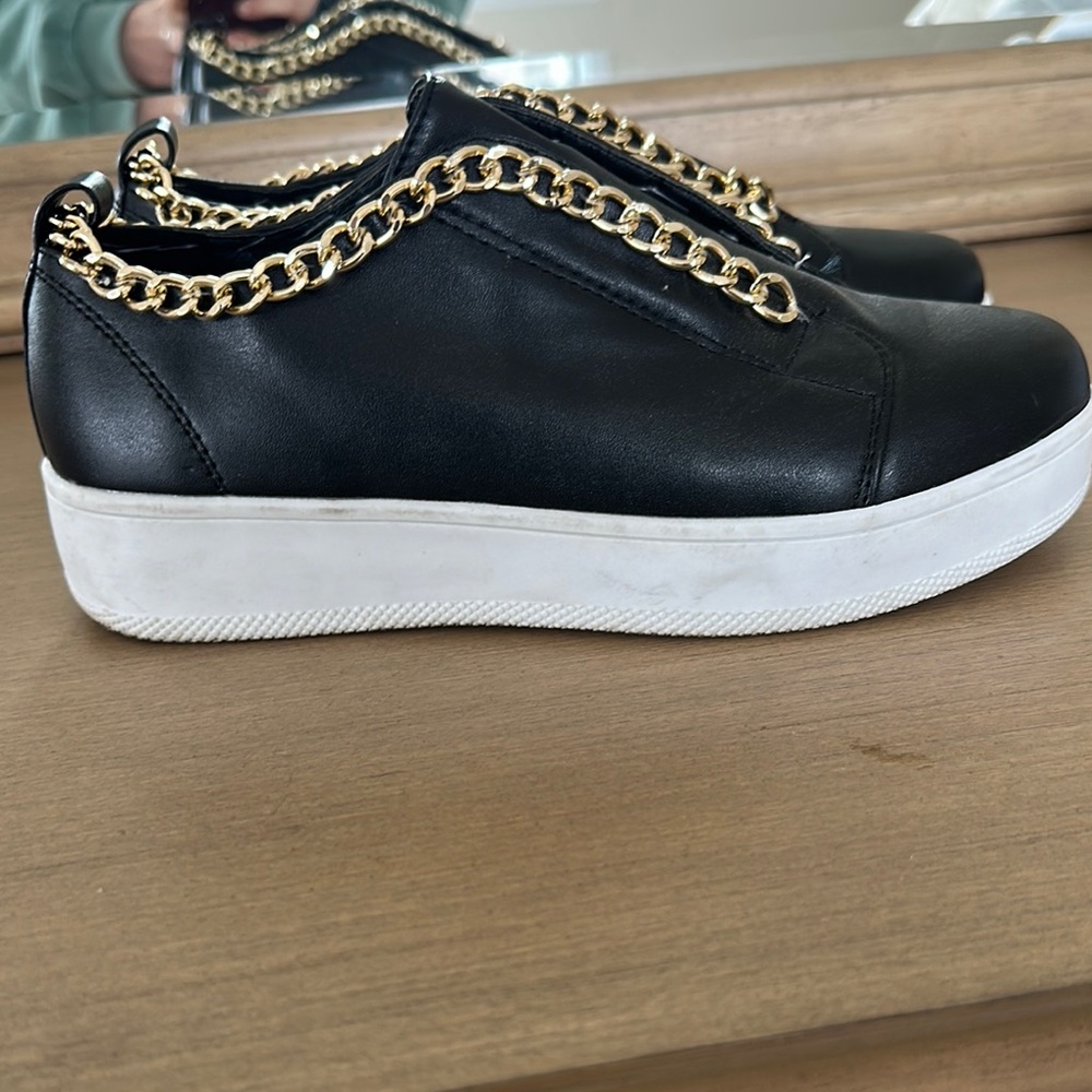 Black Platform Sneakers with Gold Chain Detail
